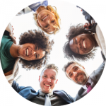 An Image Of A Group Of People In A Circle Looking Down