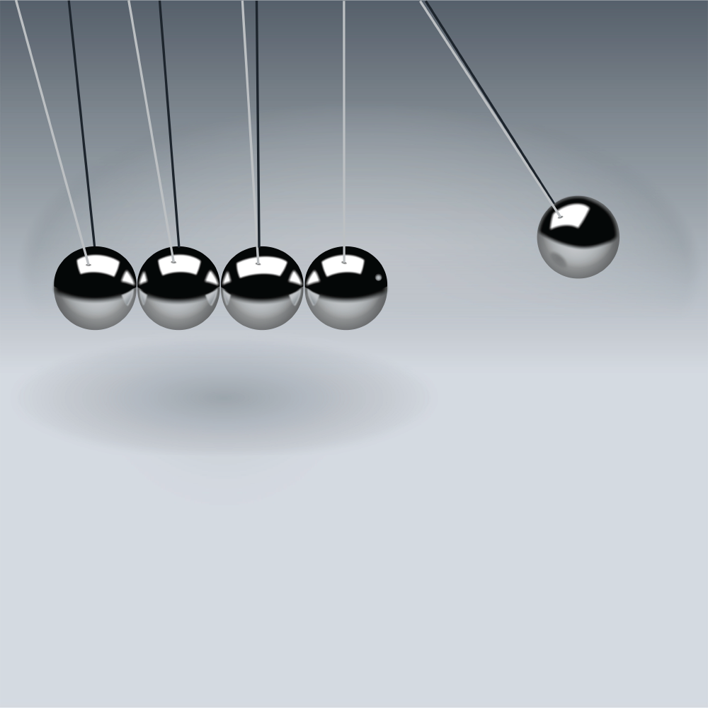 newton's cradle with one ball elevated in swing position