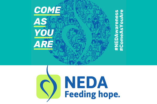 National Eating Disorders Association loo and the words feeding hope, come as you are