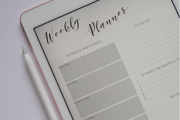 weekly planner displayed on tablet