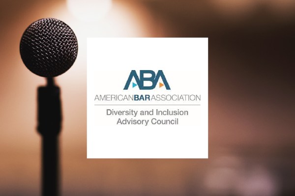 an image of a microphone with the ABA Diversity and Inclusion Advisory Council logo