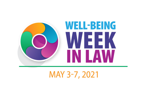 an image of the Well-Being Week in Law logo comprised of the words and a circle divided into blue, pink, purple, green, and yellow segments around a smaller concentric pink center circle