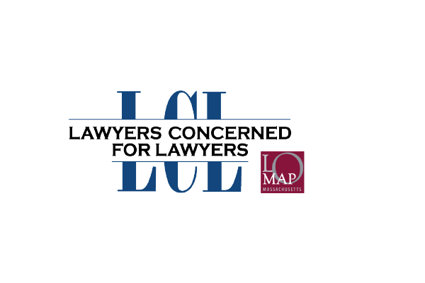 an image of the logo of LCL | Mass LOMAP, with blue capital letters LCL intersected in the middle by the words 'Lawyers Concerned for Lawyers' and the letters 'LOMAP' in a maroon-ish square