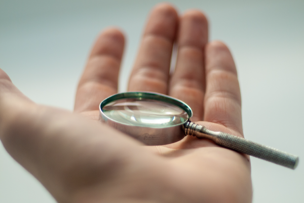 an image of a hand holding out a magnifying glass
